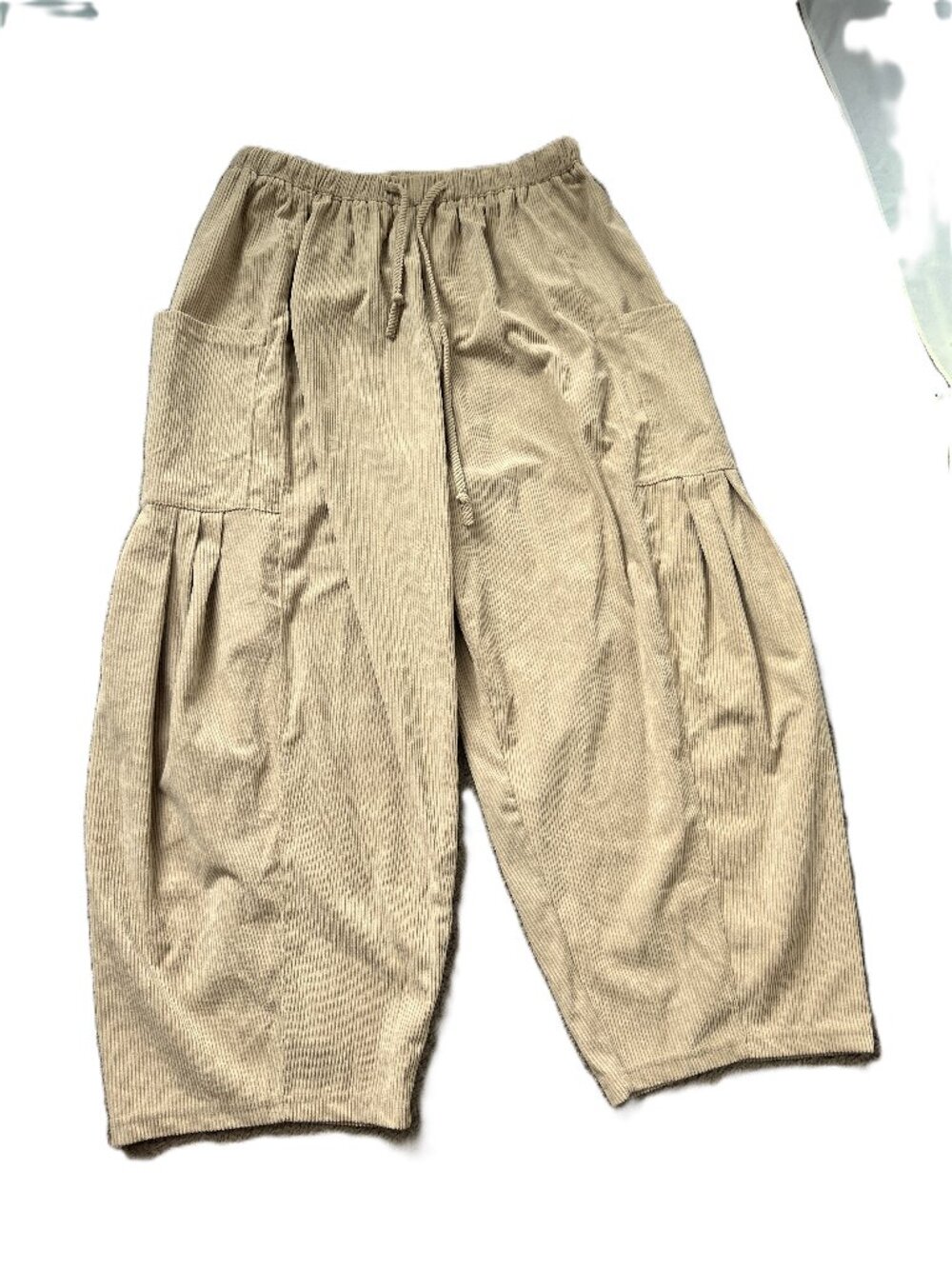 Tarse Barrel Leg Corduroy Cargo Pants Light Tan M